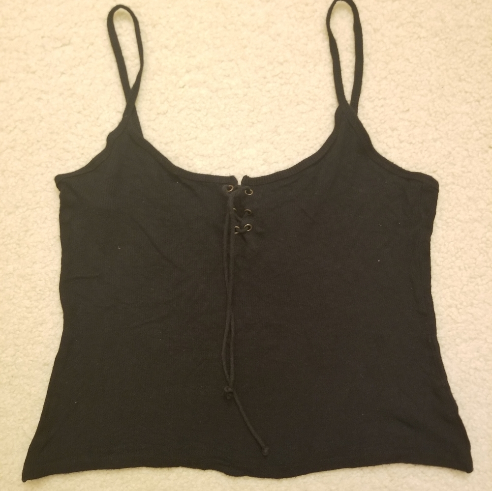 Black lace-up strappy tank top